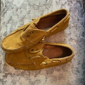 John Varvatos Tan Suede Laceless Boat Shoes